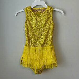 KIDS DANCE COSTUME | Weissman Yellow Sequin Fringe Dance Costume